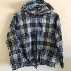 VINTAGE 1960s ILGWU Union Made Plaid Zip Up Lightweight Hooded Jacket